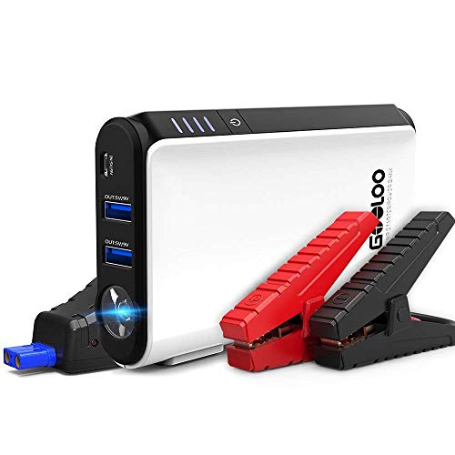 GOOLOO Arrancador de Coche 500A Pico 10000mAh Arrancador Baterias Coche (hasta 4.5L en Gasolina) Arrancador de Baterias de Coche Jump Starter con Linterna LED, Carga Rápida USB QC3.0 (blanco)