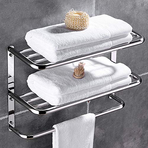 Greensen Toallero de acero inoxidable de 3 capas, estante de almacenamiento para toallas de baño, toallero montado en la pared, multifuncional, hotel – 55 x 45 x 21 cm