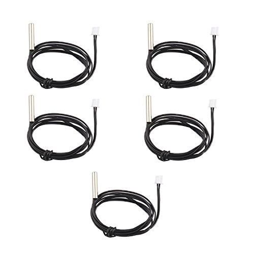 HALJIA 5 pcs impermeable NTC 10 K 1% 3950 Sensor de temperatura del termistor sondas, 1 meter cable de extensión, detector de Temp Gauge para coche aire acondicionado/refrigeradores