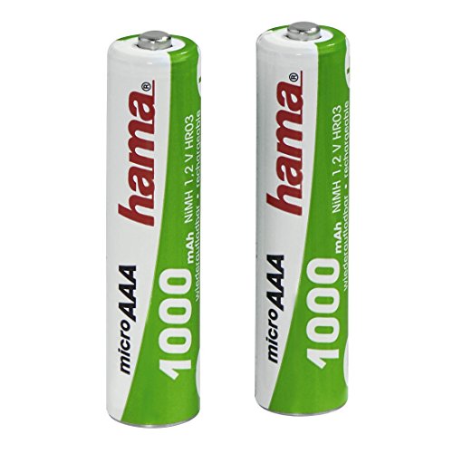 Hama - Rechargeable NiMH Batteries, Níquel e Hhidruro Metálico, 1000 mAh, 1.2 V, AAA Micro, 2 piezas, 13 g