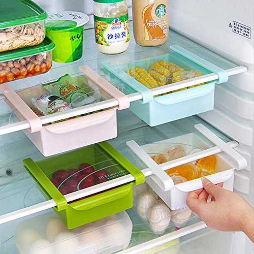 HapiLeap Refrigerador Cajón Organizador Cocina Refrigerator Almacenamiento Estante Congelador Estante Titular Soporte Ahorrador de espacio (4Pcs)