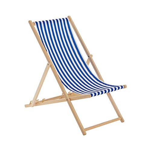 Harbour Housewares Tumbona reclinable y Plegable - Ideal para Playa y jardín - Estilo Tradicional - Rayas Azules/Blancas