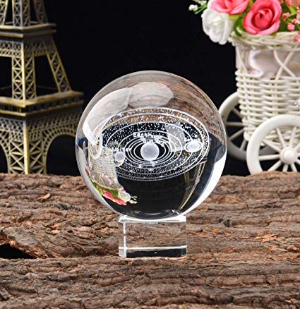 HDCRYSTALGIFTS Bola de cristal con sistema solar 3D de 60 mm con soporte de cristal gratis, modelo cósmico de planeta transparente