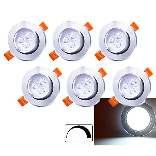 Hengda Foco Empotrable LED Blanco 6500K Regulable 3W Innovador Focos de Techo, Puede Utilizar en Baño Mate Downlight 120 °, Pack de 6 sets