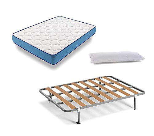 HOGAR24 ES Cama Completa - Colchón Viscoelástico Viscorelax + Somier Basic + 4 Patas de 26cm + Almohada de Fibra, 120x180 cm