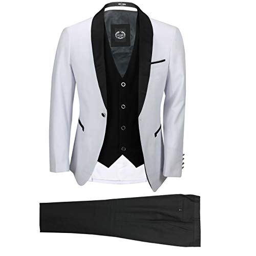 Hombre Blanco Negro De 3 Piezas Smoking Traje De Baile De Boda De Los Novios Desgaste del Partido Retro A Medida [TUX-SUIT-3039-9-WHITE-42UK]