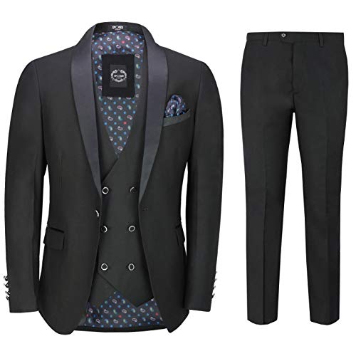 Hombres De Negro 3 Pieza Smoking Traje Formal De La Boda A Medida Esmoquin Blazer [SUIT-S45-11-638-BLACK-46UK]