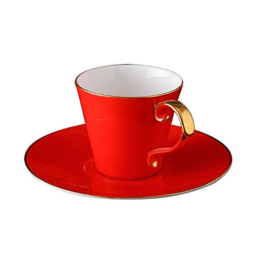 Inicio Tazas de té Juego de tazas de taza de café de té 2 Porcelana fina Retro Vintage Shabby Chic en caja de regalo (rojo) Para té, tazas de té de estilo vintage estampadas con café (color: rojo