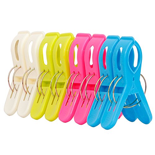 IPOW [8 PCS Pinzas Ropa Fuertes, Pinzas Grandes Tamaños de Toalla de Playa, 12 x 6.5 x 3.2 cm, Pinzas Ropa Plastico Resistentes a Viento para Playa, Mesa, Hamaca, Silla, Piscina en Las Vacaciones