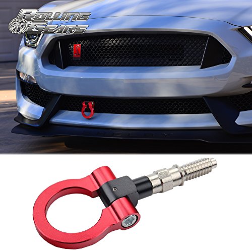 JDM Racing Bumper Tow Hook para parachoques delantero y parachoques trasero, tipo universal, aluminio CNC (Rojo)