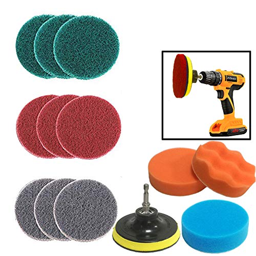 JOQINEER 13 Piezas Taladro Power Scrubber Brush Estropajos y Kit de Limpieza con Esponja - Limpiador Multiuso Taladro inalámbrico para Limpiar Azulejos, fregaderos, bañeras, cerámica, Pulido