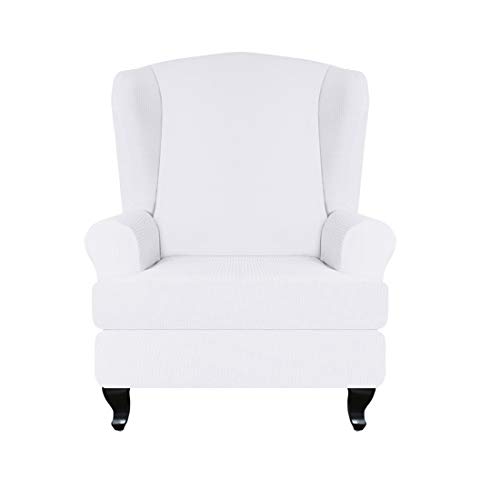 Jubang Funda elástica para sillón con orejas, funda protectora para tumbona, sillón, sillón relax, sillón de televisión, funda de color blanco, talla única