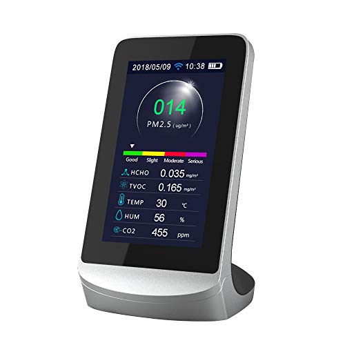 Kecheer WIFI Medidor dioxido carbono/PM 2.5/HCHO/TVOC, Medidor de co2 en aire,Detector de gas compatible con Tuya APP