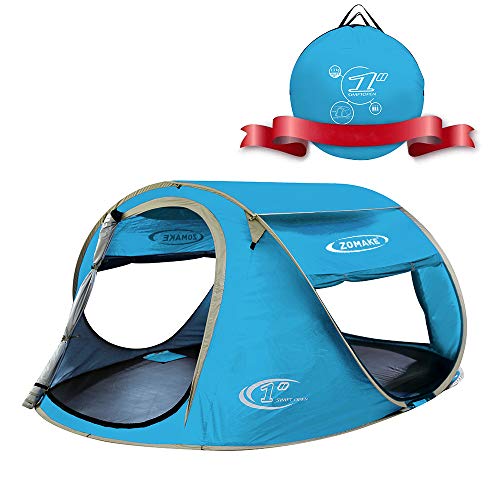 KEUMER Plegable Tienda de Playa para 3-4 Personas, Portatil Pop Up Tienda de Playa para Bebé Protección Solar Anti UV 50+(Azul Claro)	L