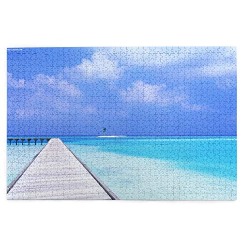 KIMDFACE Rompecabezas Puzzle 1000 Piezas,Paisaje Mar Tropical,Camino de tablones de Madera，Puzzle Educa Inteligencia Jigsaw Puzzles para Niños Adultos