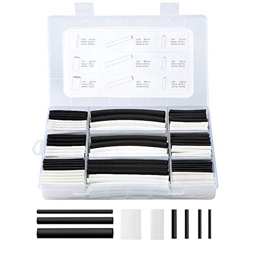 Kit de tubo termorretráctil, Eventronic 310Pcs 3: 1 Tubo termorretráctil forrado con adhesivo de doble pared con 7 tamaños, 2 colores (negro, blanco)