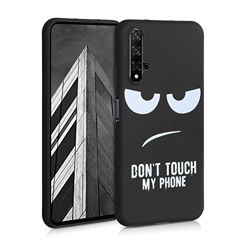 kwmobile Funda Compatible con Huawei Nova 5T - Carcasa de TPU Don't Touch my Phone en Blanco/Negro