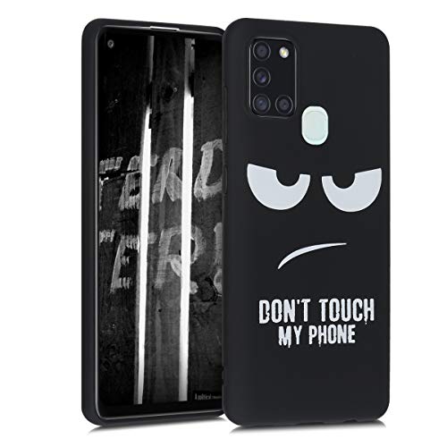 kwmobile Funda Compatible con Samsung Galaxy A21s - Carcasa de TPU Don't Touch my Phone en Blanco/Negro