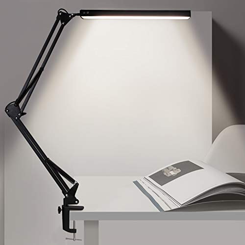 Lámpara escritorio LED, VEHHE Lampara Lectura de Brazo, 3 Modos de Color+10 niveles de brillo Ajustable luz escritorio, lampara escritorio pinza USB, Adecuado Para Oficina, Lectura, Estudios
