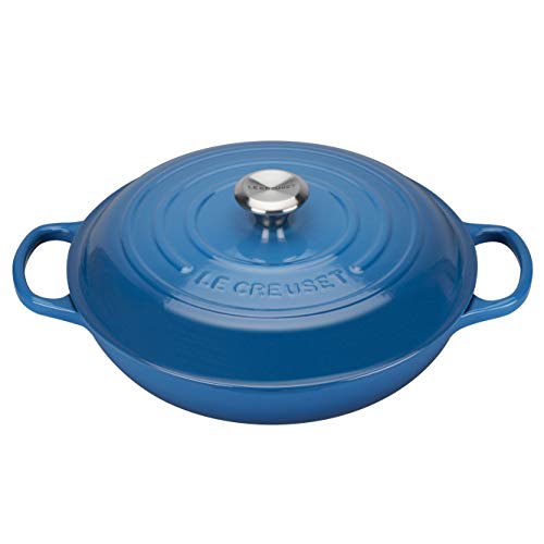 LE CREUSET Colección Signature Hierro Fundido Cacerola Baja, Azul Marseille, 30.0 cm