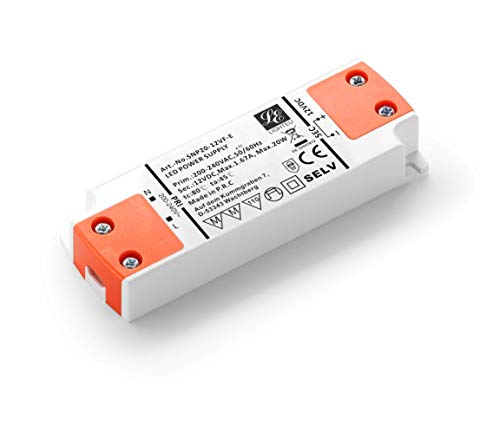 LIGHTEU, fuente de alimentación del transformador LED - 20W, 12V DC, 1.67A - Voltaje constante para las luces de tira del LED y las bombillas del LED G4, MR11, MR16