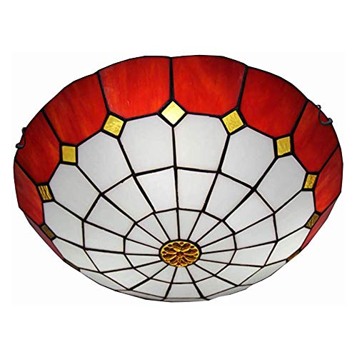 LOSA Tiffany luz de Techo/luz de vidrieras Techo del Pasillo Retro Red Cuadrada luz/Techo Empotrado de Techo/habitación para el Dormitorio Que Viven E27,Rojo,Ø40cm