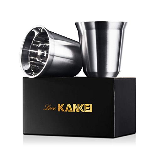 Love-KANKEI® Tazas Espresso de Pared Doble Tazas Aisladas de Acero Inoxidable 150 ml / 5 oz Set de 2