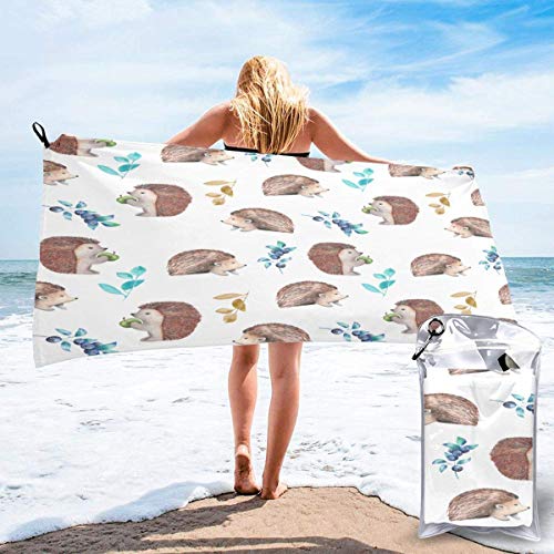 Lsjuee Animal Hedgehog Athletic Swim Shower Towel Toalla de Mano Ligera y de Gran tamaño Foldable Swim Wraps Manta Absorbente de Agua Juego de Toallas de baño de Playa Toalla Deportiva Suave Impresa