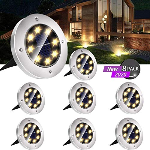 Luces Solares de Suelo Exteriores, IP65 Impermeable Luces Solares de Tierra LED Lámparas Solares para Jardín al aire libre, Césped, Entrada, Camino, Patio, Estanque, Iluminación y Decoración (8 Packs)