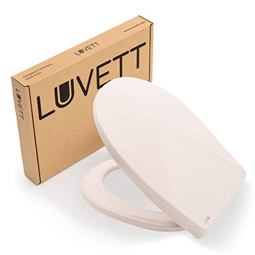 LUVETT® PREMIUM TAPA WC C100 ovalado universal con 3 tipos diferentes de bisagras de acero, caída amortiguada SoftClose y sistema de fácil extracción. Asiento de inodoro antibacteriano, C:Beige