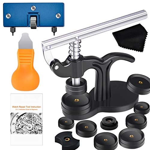 LXH-SH 16pcs Watch Press Herramienta de Prensa con Kit de Herramientas de reemplazo de batería de Relojes y Muebles de Ajuste para Mirar atrás el removedor de reparación y batte (Color : Black)