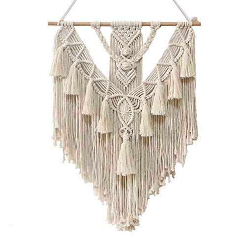 Macramé Colgar Pared Tapiz, Macramé Tapiz Algodón Hecho a Mano Tapiz Tejido Bohemio Art Decor para Salón o Dormitorio Decoración