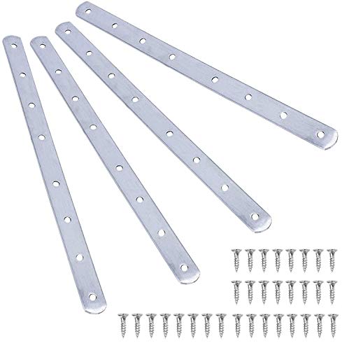 ManLee 4pz Placa Union Soportes Planos 295 x 20 x 3mm Placas de Fijación de Metal Soportes de Placa Plana de Union Acero Plano para Muebles Silla de Madera Bricolaje con Tornillos