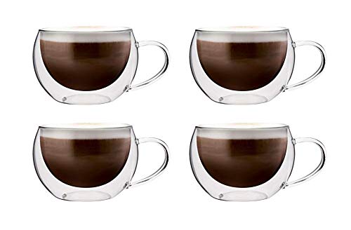 Maxxo Vasos de Doble Pared Cappuccino 4X 300 ml Copas de Vidrio Térmico Resistente al Calor y Frío Tazas con Efecto Flotante para Té y Café