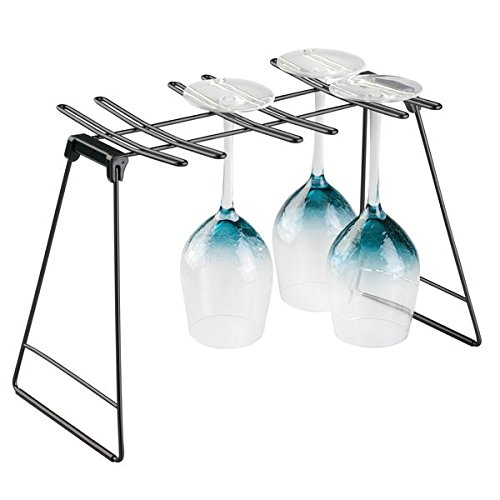 mDesign Escurridor metálico para hasta 6 copas – Soporte para copas de vino de metal y plástico –También puede utilizarse como sujeta copas para su almacenaje – negro mate/negro