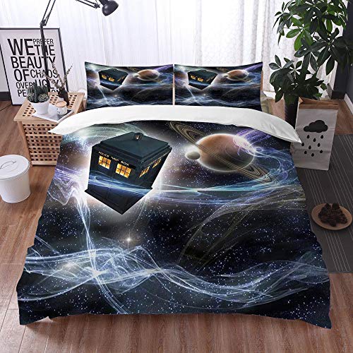 Mingdao Bedding Juego de Funda de Edredón -Doctor Who Tardis Dans Fondo de fantasía Estrellada/Microfibra Funda de Nórdico (Cama 135 x 200 cm + Almohada 50X80 cm)