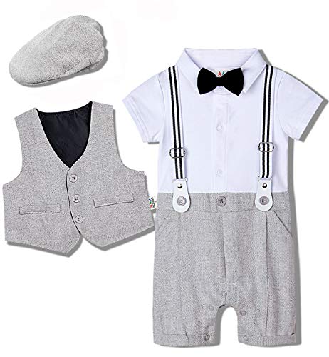 mintgreen Traje Niño Mono Tirantes Bebé Manga Corta Conjunto Caballero, Gris Claro, 12-18 Meses (Tamaño del Fabricante: 90)