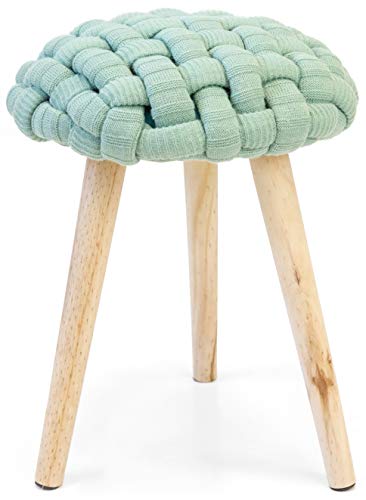 Miroytengo Taburete Braid Asiento Acolchado Color Verde Menta Juvenil Tejido trapillo Patas Madera Maciza 46x36 cm