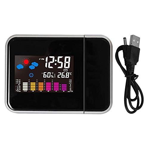 Mmester Reloj de proyección Digital,LED Alarma, Reloj Modern Reloj Despertador Colourful Pantalla LCD Estación USB Meteorológica Termómetro Higrómetro Funciones de Repetición