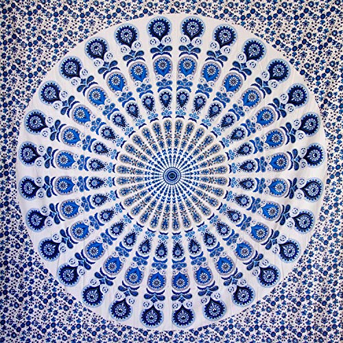 MOMOMUS Tapiz Mandala Bohemio - 100% Algodón, Grande, Multiuso - Tapices de Pared para Decoración (Azul B, 210x230 cm)