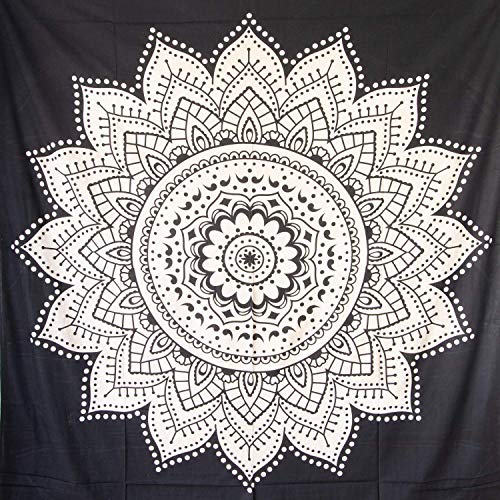 MOMOMUS Tapiz Mandala Leopardo - 100% Algodón, Grande, Multiuso - Tapices de Pared para Decoración - Negro