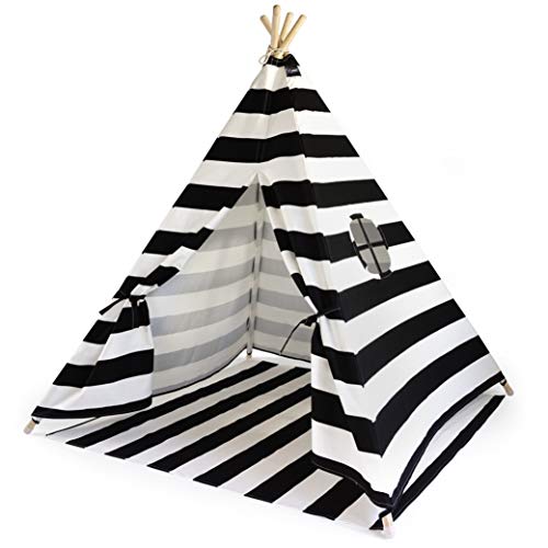 Moritz & Moritz Tipi Infantil - Tippy Tienda Infantil - Tipi para Niños - Tipi Indio para Niños con Cubierta de Suelo y Ventana - para Casa y Jardín (Rayas Negras)