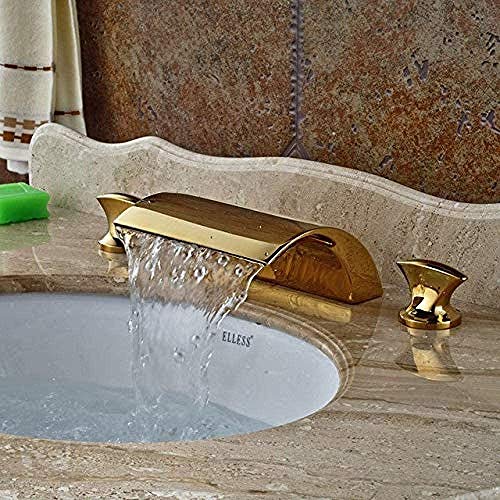 MQEIANG Grifo Todo de Cobre Grifo doméstico Lavabo Moderno Grifo Cascada Mezclador de baño Dorado Manijas Dobles Grifo de Agua Estilo B, Color: Estilo B (Color : Style a)