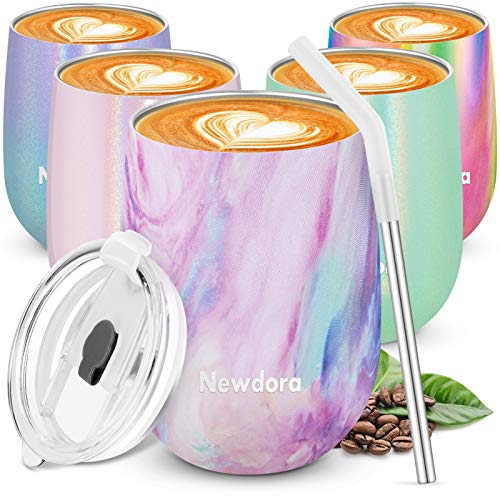 Newdora Termo Cafe 360ml, Taza térmica de Viaje de Acero Inoxidable con 1 un Cepillo de Limpieza, Tazas Cafe Reutilizable para Niños & Adultos, Oficina, Deporte, Acampada, Gimnasio (Iridiscencia)