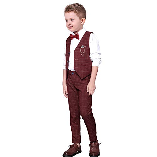 Niños Traje de Bautizo Manga Larga Bebé Invierno Conjuntos de Ceremonia Bodas Infantil Ropa de Fiesta Camiseta Trajes de comunion niño（Rojo，7-8 años）