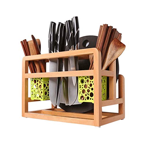 NYKK Cocina Entrepaños Rack de Cocina de Madera Maciza de Doble Capa Soporte de Cuchillo de múltiples Funciones Estante de la Tabla de Cortar Rack de Almacenamiento de Cocina Estante de Cocina