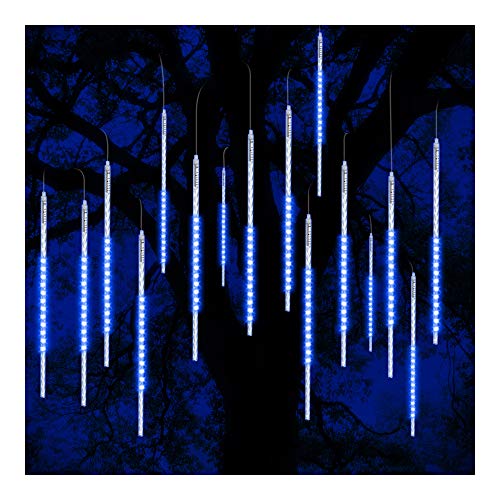 ohCome lluvia de meteoros lluvia gotas luces 50cm 10 tubos espirales 540 LED impermeable Icicle nevadas cadena luces para la boda de Navidad Navidad Halloween Garden Tree Home Decor (Azul)