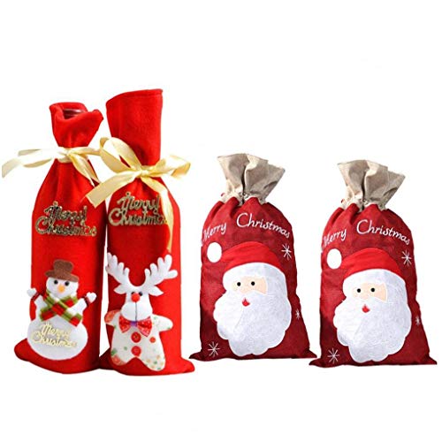 OMMO LEBEINDR 2 Pcs No Tejido Botella De Vino De Navidad Decoración Decoración De Navidad Rojo Bolsa Santa Diseño Bolso De Lino con Cordón Portátil Ideal Bolsa De Regalo