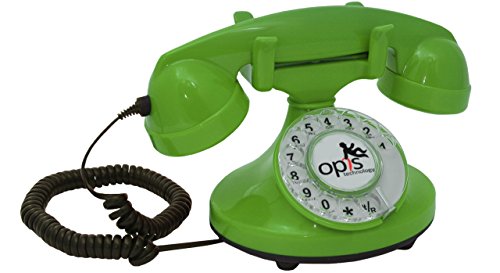 OPIS FunkyFon Cable: Teléfono telefono Fijo Retro con Disco de marcar en el Estilo sinuoso de la década de 1920, con Timbre electrónico Moderno (Verde)