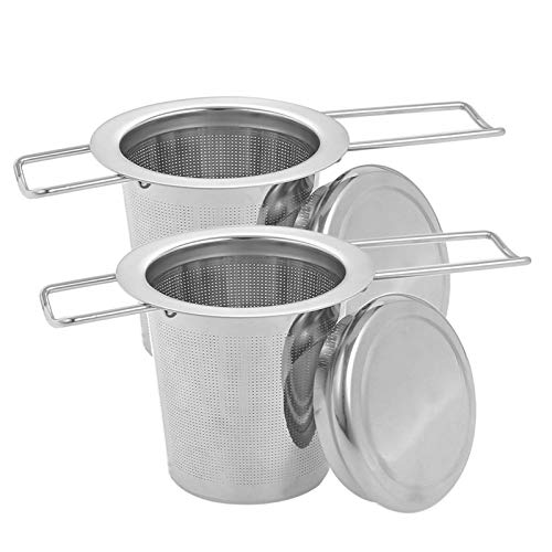 Opopark Filtros para té，2 Filtros de Té de Acero Inoxidable de Mango Largo, Adecuados para Tazas, Tazas y Ollas de Cereales a Granel